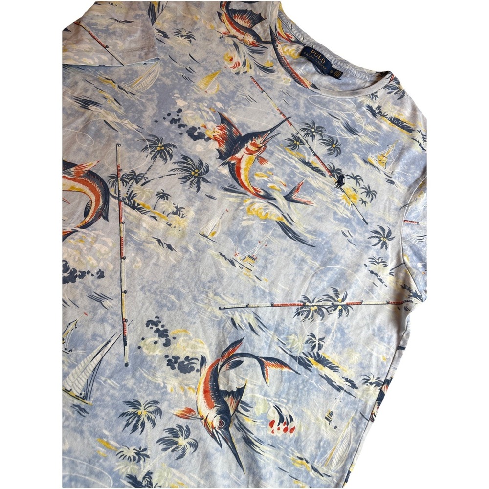 Polo Ralph Lauren Tropical Palm Tree Island Marlin Fishing Men's XL